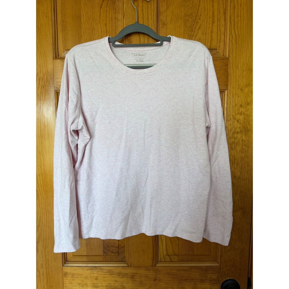 LL Bean Womens XL Pink Heathered Long Sleeve Crewneck Tee Shirt Regular Fit